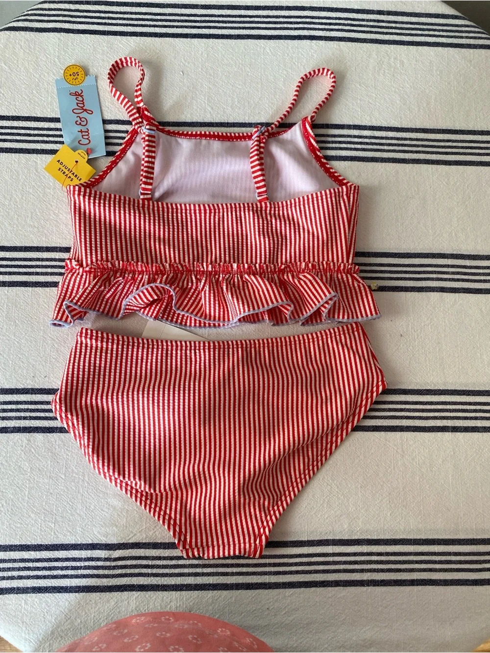 Cat & Jack Red and White Striped Ruffle Two-Piece Swim Set